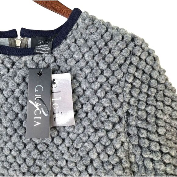 NWT VTG Y2K Gracia Ellcie Gray Textured Puffy Pom Pom Wool Crop Top Sz S - Picture 11 of 13
